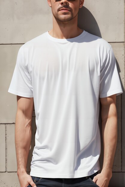 male model wearing white tshirt