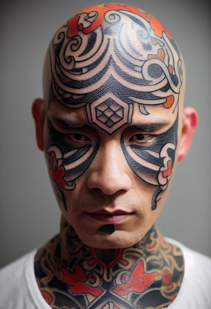 Photo male model of a yakuza man with a tattoo