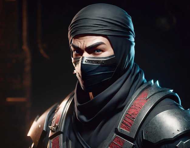 Foto un ninja maschio con una maschera nera sul volto che gli copre il volto ia generativa