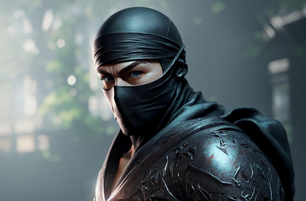 A male ninja with a black mask on his face covering his face Generative AI