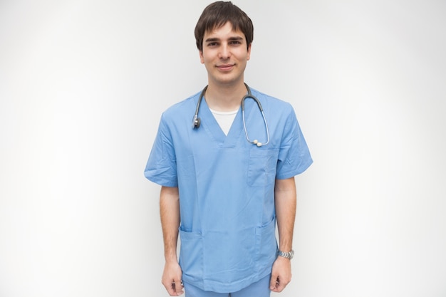 Male nurse is smiling