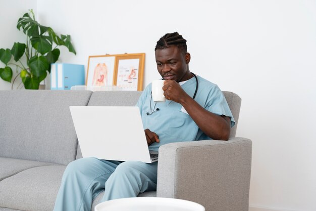 Male nurse working at the clinic