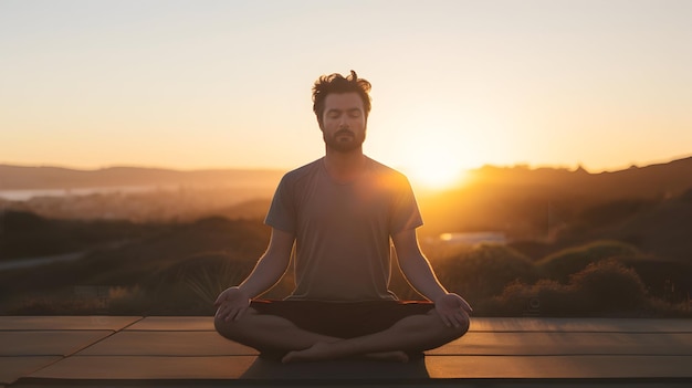 Male person A serene yoga session at sunrise