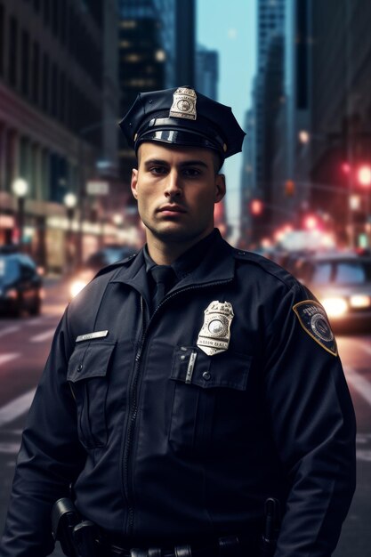 male police officer on a city street Generative AI