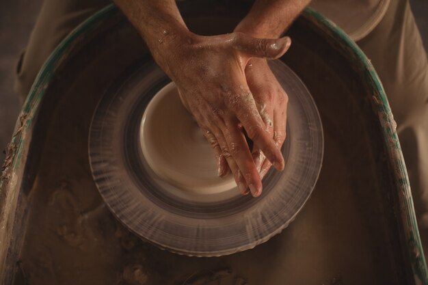 Male potter making pot