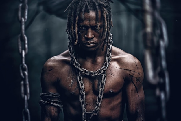 Male prisoner in chain Slavery concept Generative AI