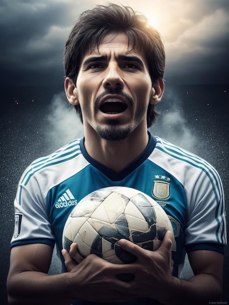 Male professional soccer player wearing an Argentina national team jersey with the number ten on the