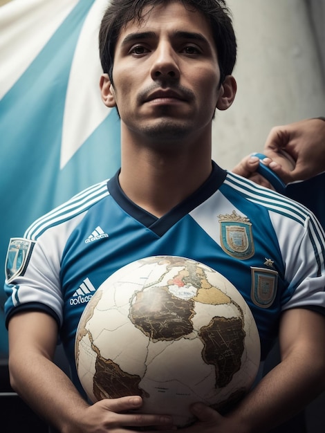 Male professional soccer player wearing an Argentina national team jersey with the number ten on the