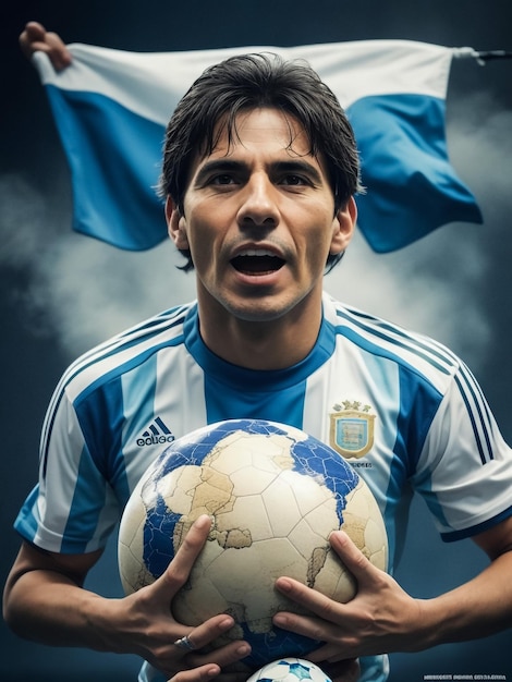 Профессиональный футболист мужского пола в футболке сборной Аргентины с номером десять на поле.