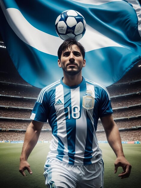 Foto giocatore di calcio professionista che indossa la maglia della nazionale argentina con il numero dieci sulla maglia