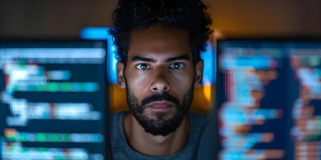 male programmer coding cyber security script in office workspace tech professional concept computer coding cyber security tech professional workspace male programmer