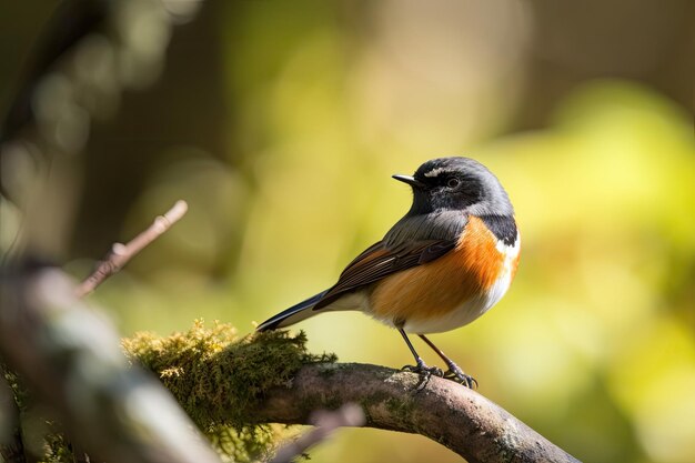 Male redstart perched on tree branch displaying its vibrant plumage created with generative ai