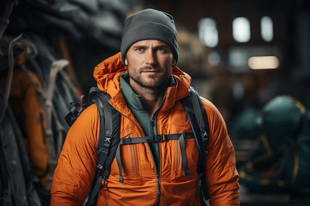 Photo male rock climber with climbing gear