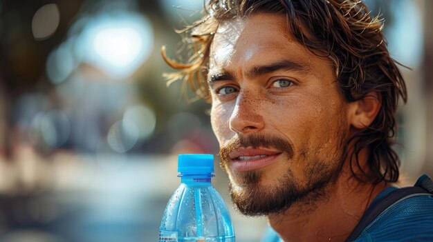 Male Runner Hydrating with Isotonic Drink PostWorkout Generative AI