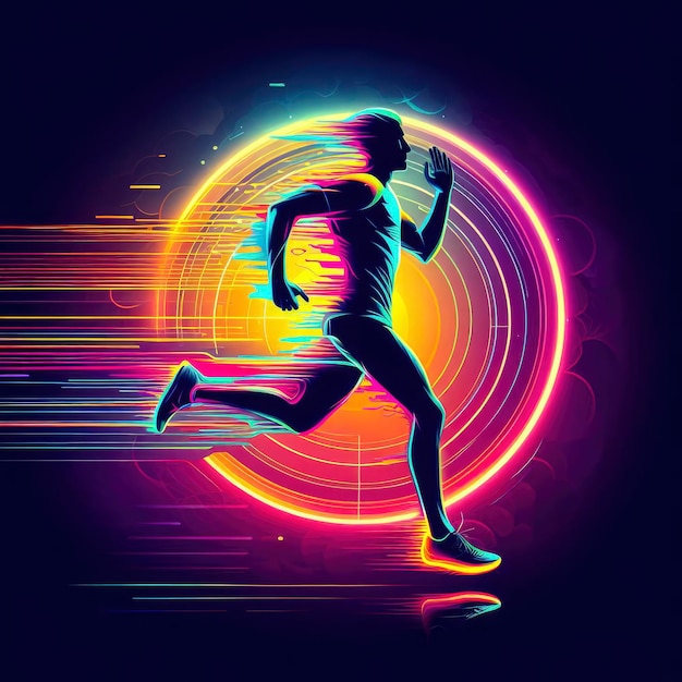 male runner motion colorful light background ai generative