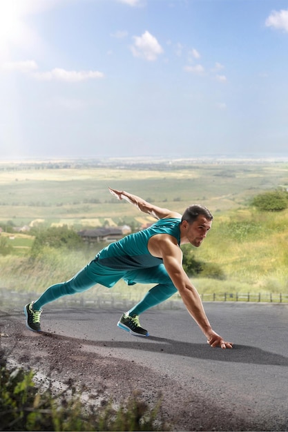 Male runner sprinting during outdoors training for marathon run