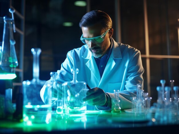 Male scientist conducting experiments in a high tech lab