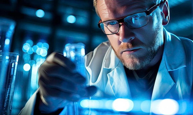 Male scientist conducting experiments in a high tech lab