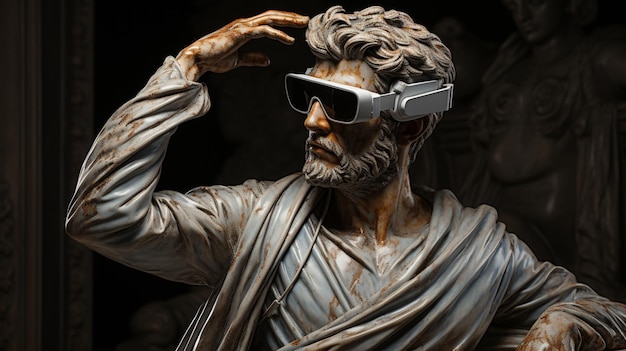 Male sculpture with VR headset