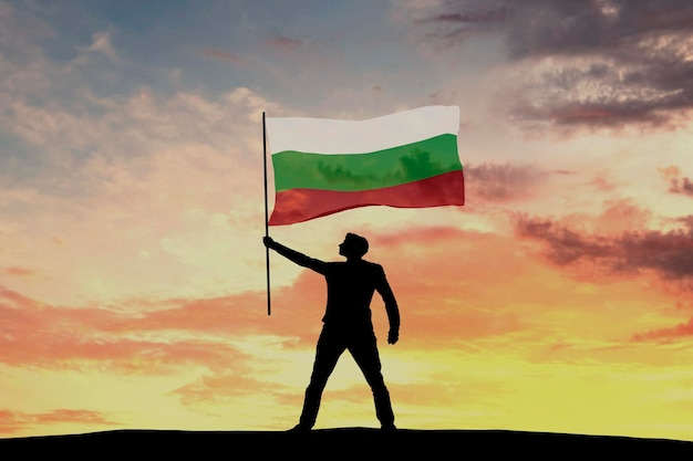 Male silhouette figure waving Bulgaria flag 3D Rendering