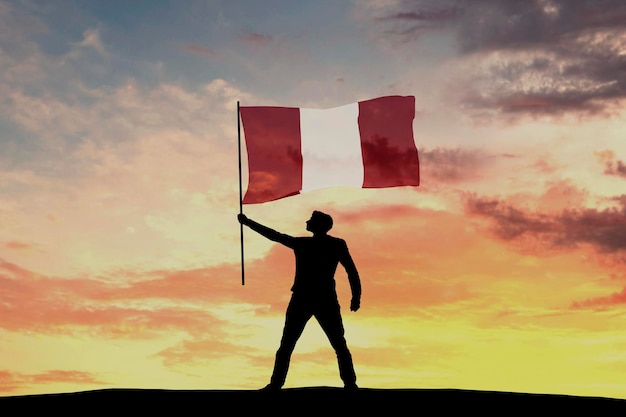 Male silhouette figure waving Peru flag 3D Rendering