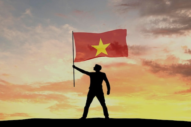 Male silhouette figure waving Vietnam flag 3D Rendering