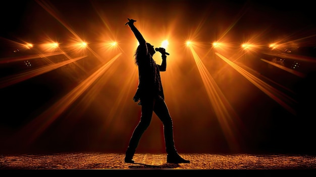 Male singer s silhouette illuminated by stage lights at a rock concert