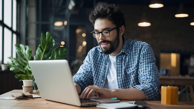 Male sitting and watching at laptop