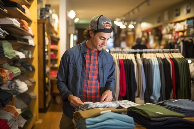 male small business owner using digital tablet in clothing store