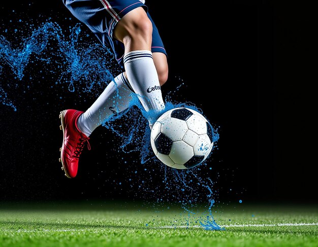 male soccer player with ball on the grass field