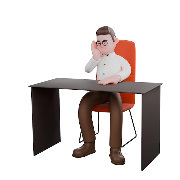 A male sociologist is sitting on his desk chair while his right hand is holding his cheek Cartoon