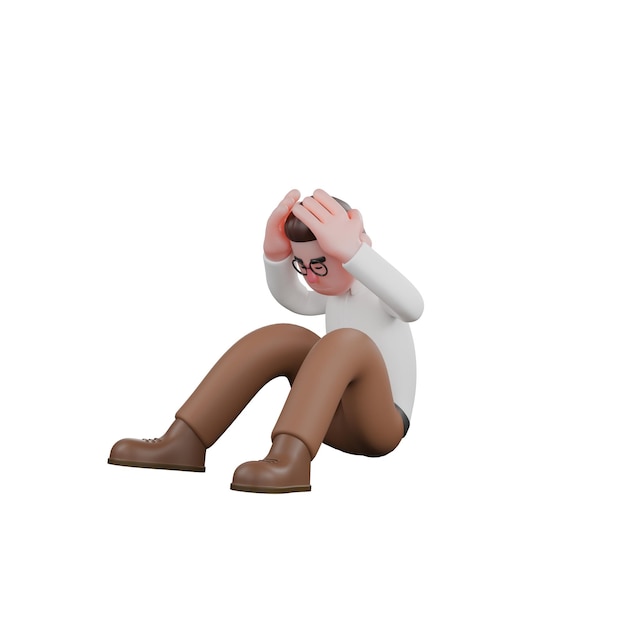 a male sociologist sits on the floor with both hands above his head professional illustration