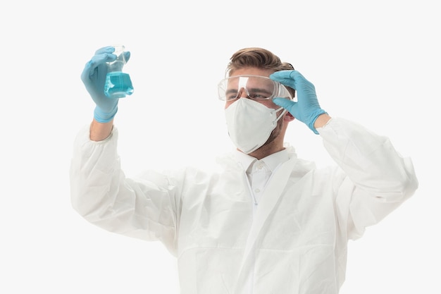 Male surgeon wearing a protective maskphoto with copy space