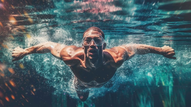 수영장 에서 물  에서 수영 하는 남자 수영 선수