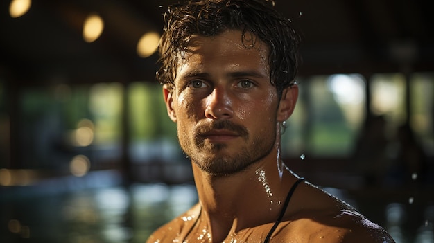 male swimmer looking at pool