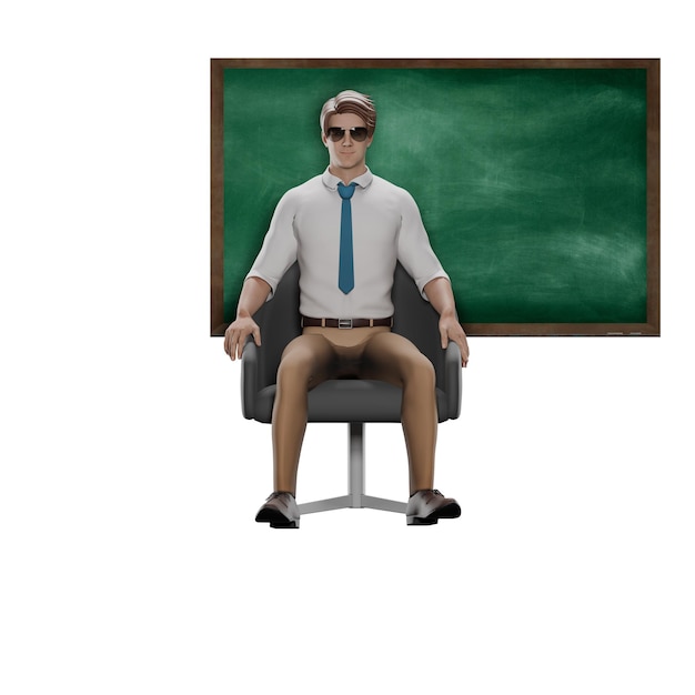 Male Teacher Character Male teacher is sitting in front of a blackboard 3D Educational Style