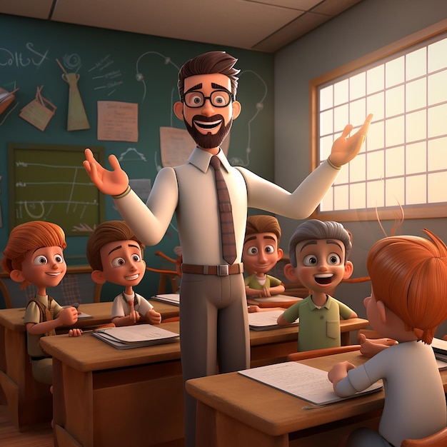 male teacher giving sports material to his students in class