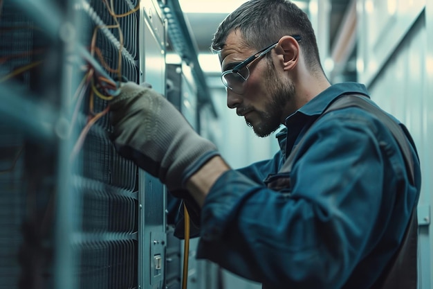 male technician cleaning air conditioner