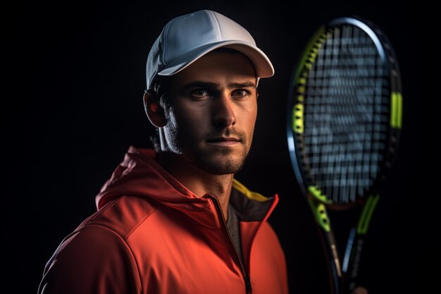 Photo male tennis player competing in tennis court on bokeh style background