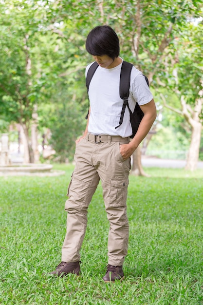 Male tourist in the park. 