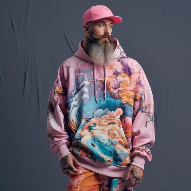 Photo male in unique streetwear design that blends the old with the new