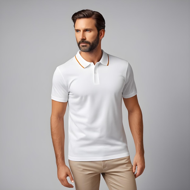 A male wearing polo shirt mock up design