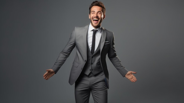 male wearing suit fashion lifestyle cheerful on the grey background