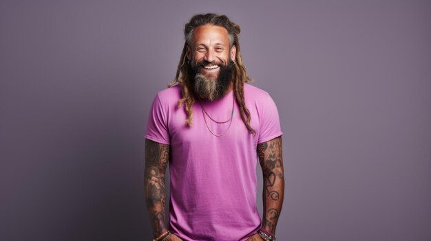 Male with beard arms in tattoos dreadlocks wearing white tshirt mockup Men tshirt mockup