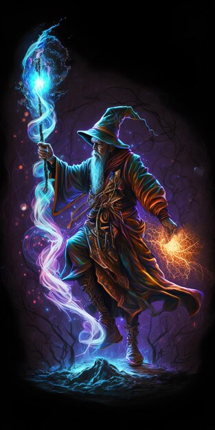 Photo a male wizard with staff