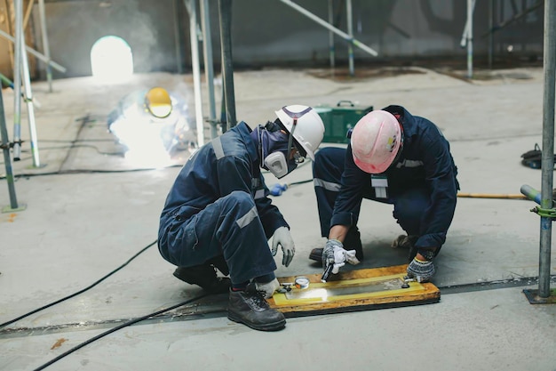男性労働者検査真空試験底板タンク石油化学鋼溶接漏れ内部拘束仕様