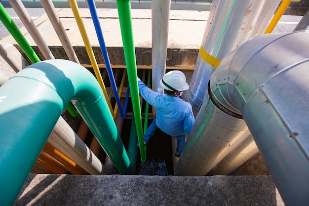 Male worker inspection visual pipeline oil and gas