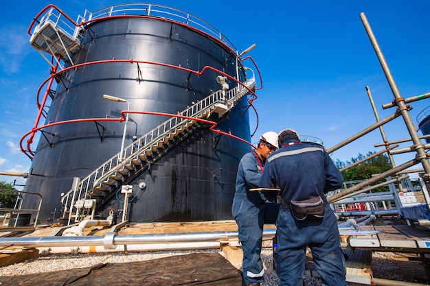 Male worker inspection visual storage tank crude oil