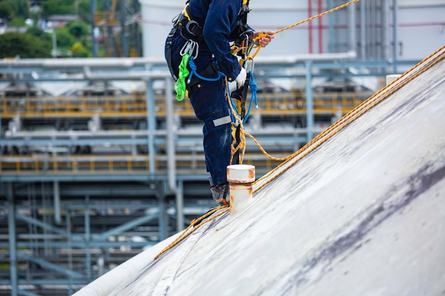 Male workers clear rope access wearing safety first harness
rope safety line