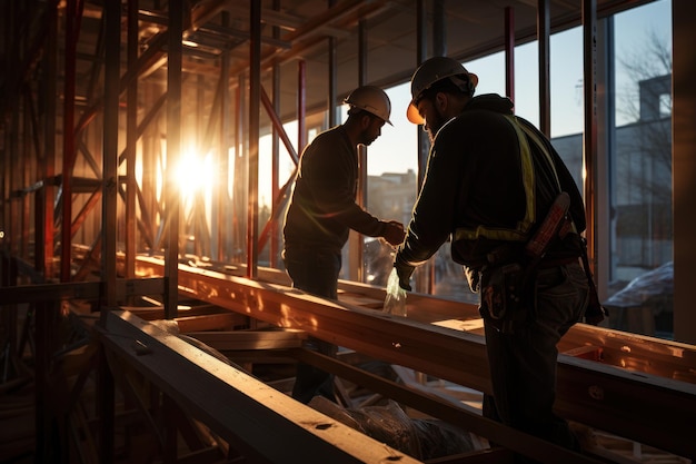 Males technician measuring window frame at construction